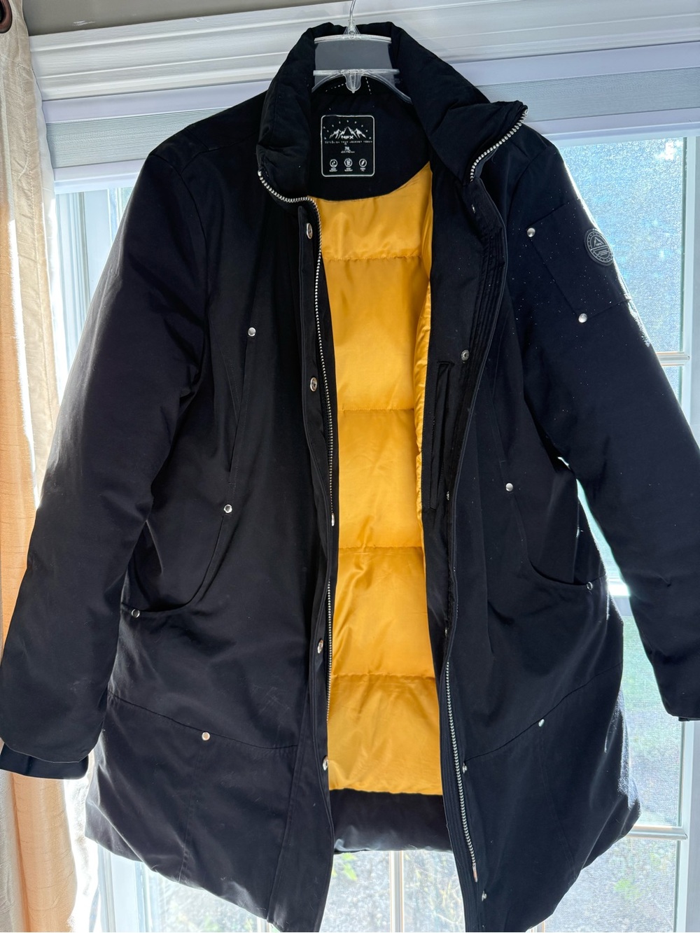 Womens Black Winter Parka with Yellow Quilted Lining